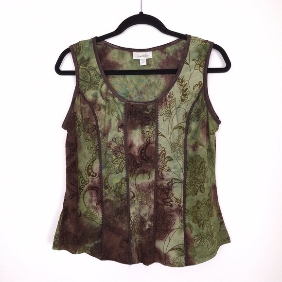 dressbarn Tops - Dressbarn vintage Y2K velvet burnout top floral forest fairy grunge green brown